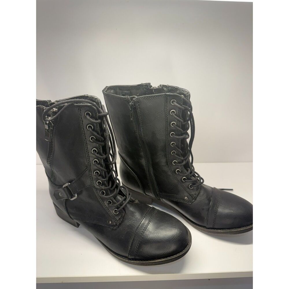 (9M) - Women's Rampage Jonder Black Faux Leather Lace-Up Combat Boots